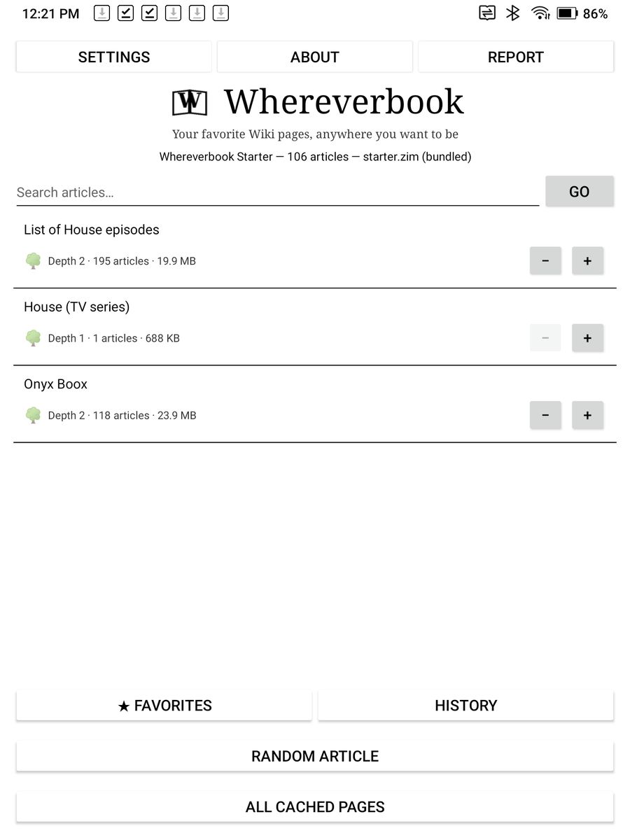 Whereverbook home screen — search, starred branches, favorites and history